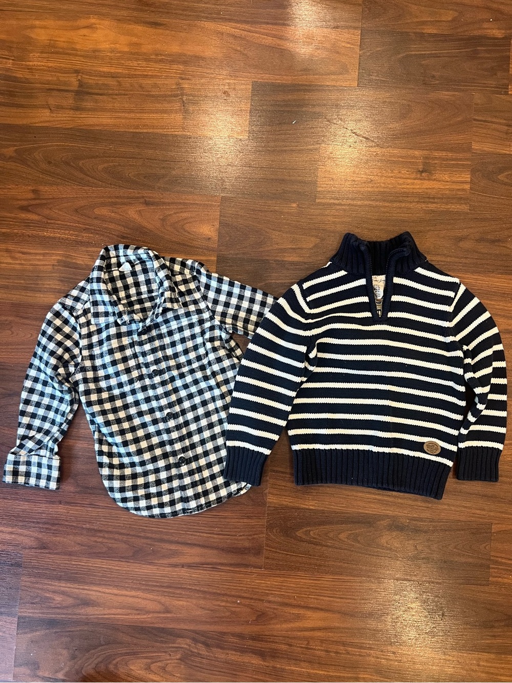 BUBDLE 3T Baby Gap Plaid Flannel + H&M Kids Navy and White Striped Sweater